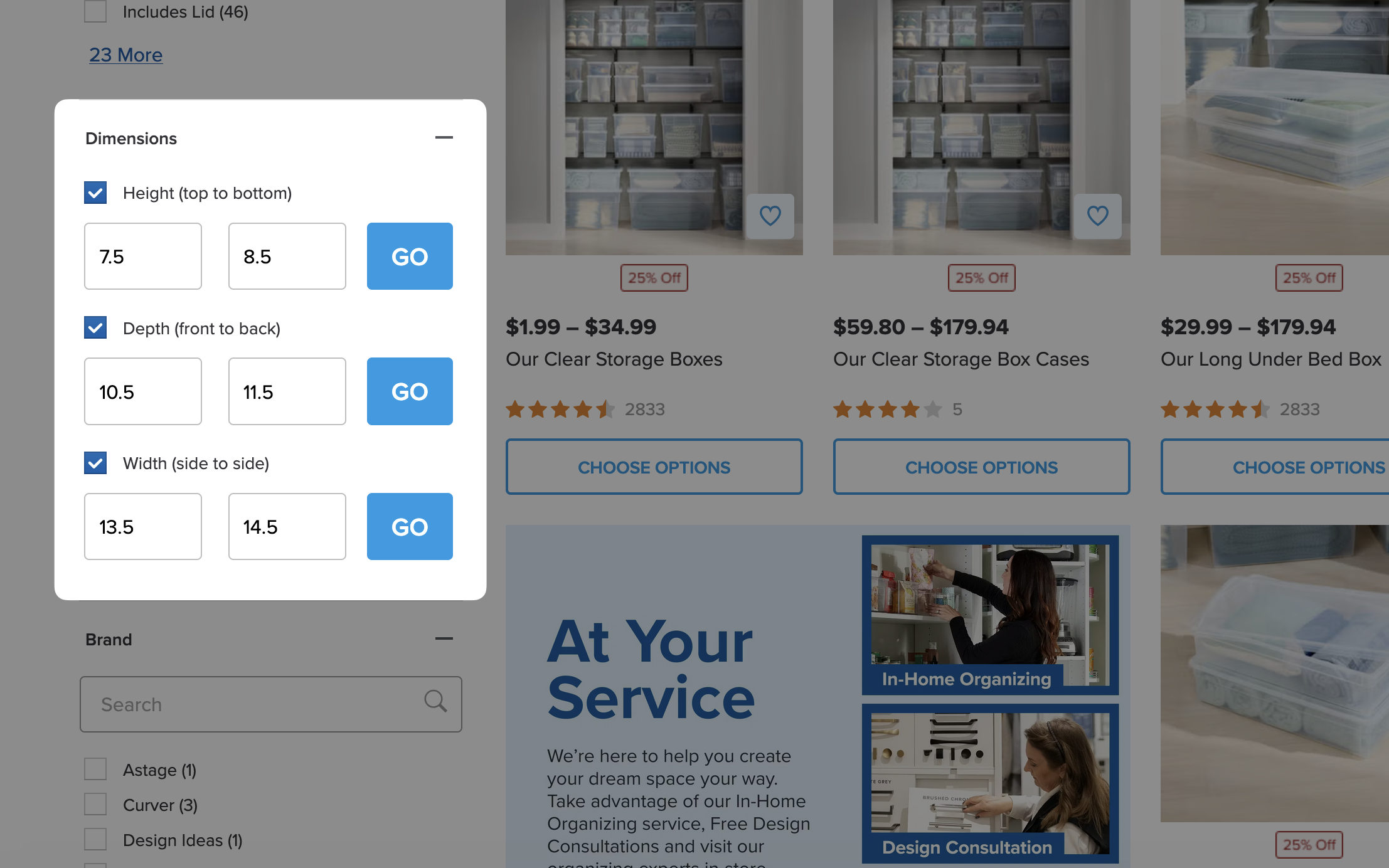 Container Store Dimensions Search